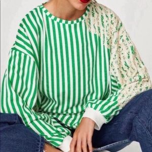 Zara Trafaluc Striped Lace Crochet Oversized Top S